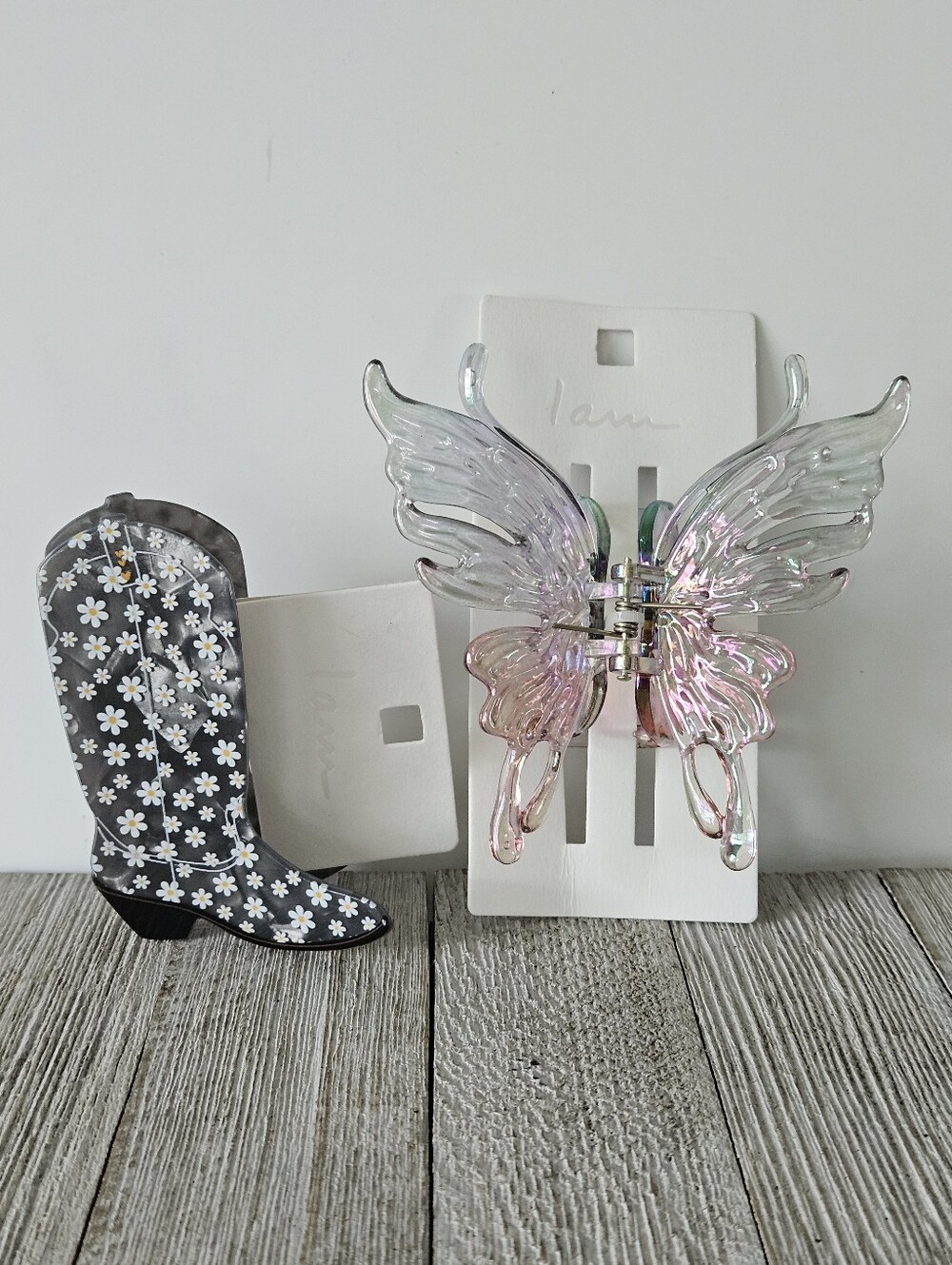I am Butterfly & Daisy Cowboy Boot Shoe Hair Claw Clips Set Accessories NWT